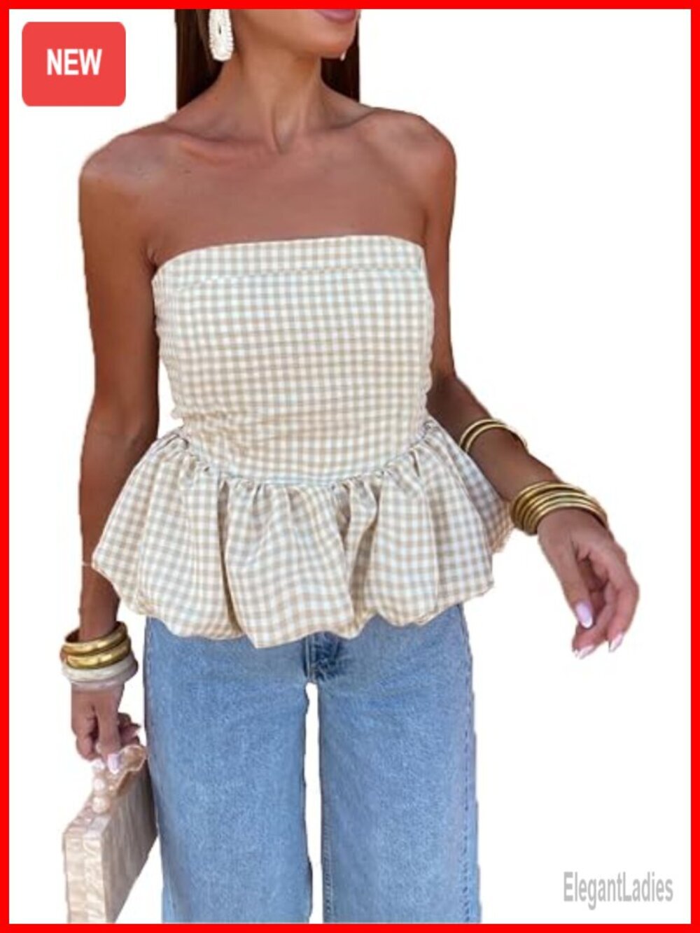 Y2K Strapless Bubble Tube Top Ruffle Hem Crop Top